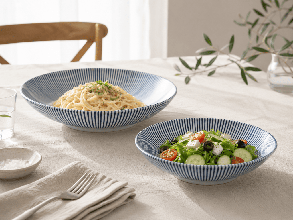 Keramik Schüssel - Blue Stripe - ⌀17cm/21cm - MeVita Home