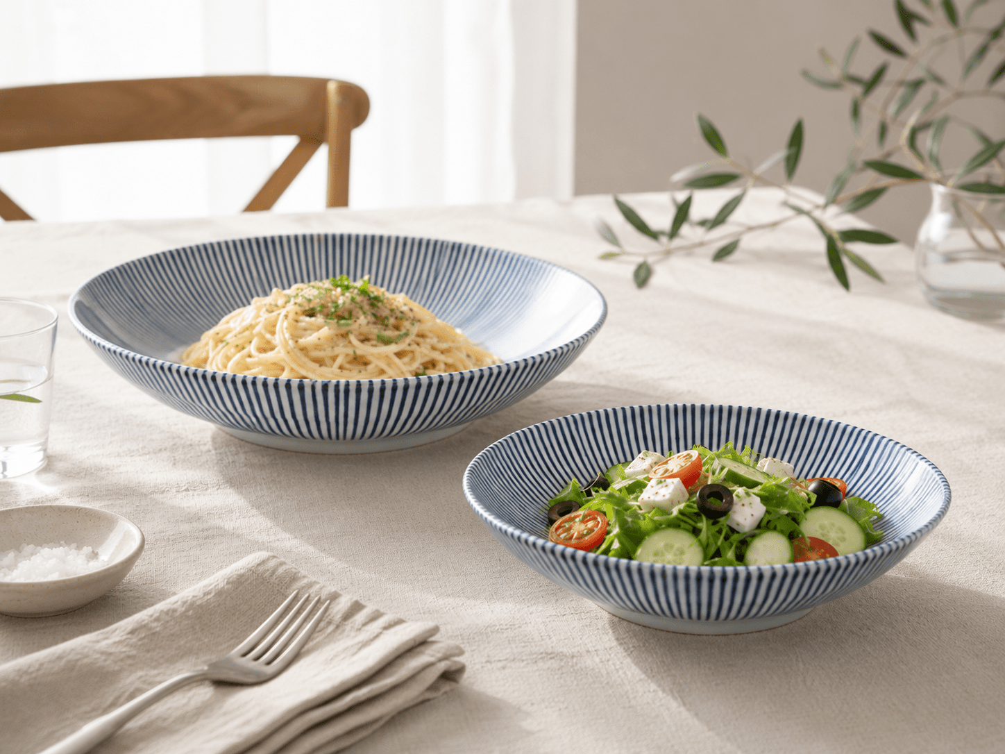 Keramik Schüssel - Blue Stripe - ⌀17cm/21cm - MeVita Home