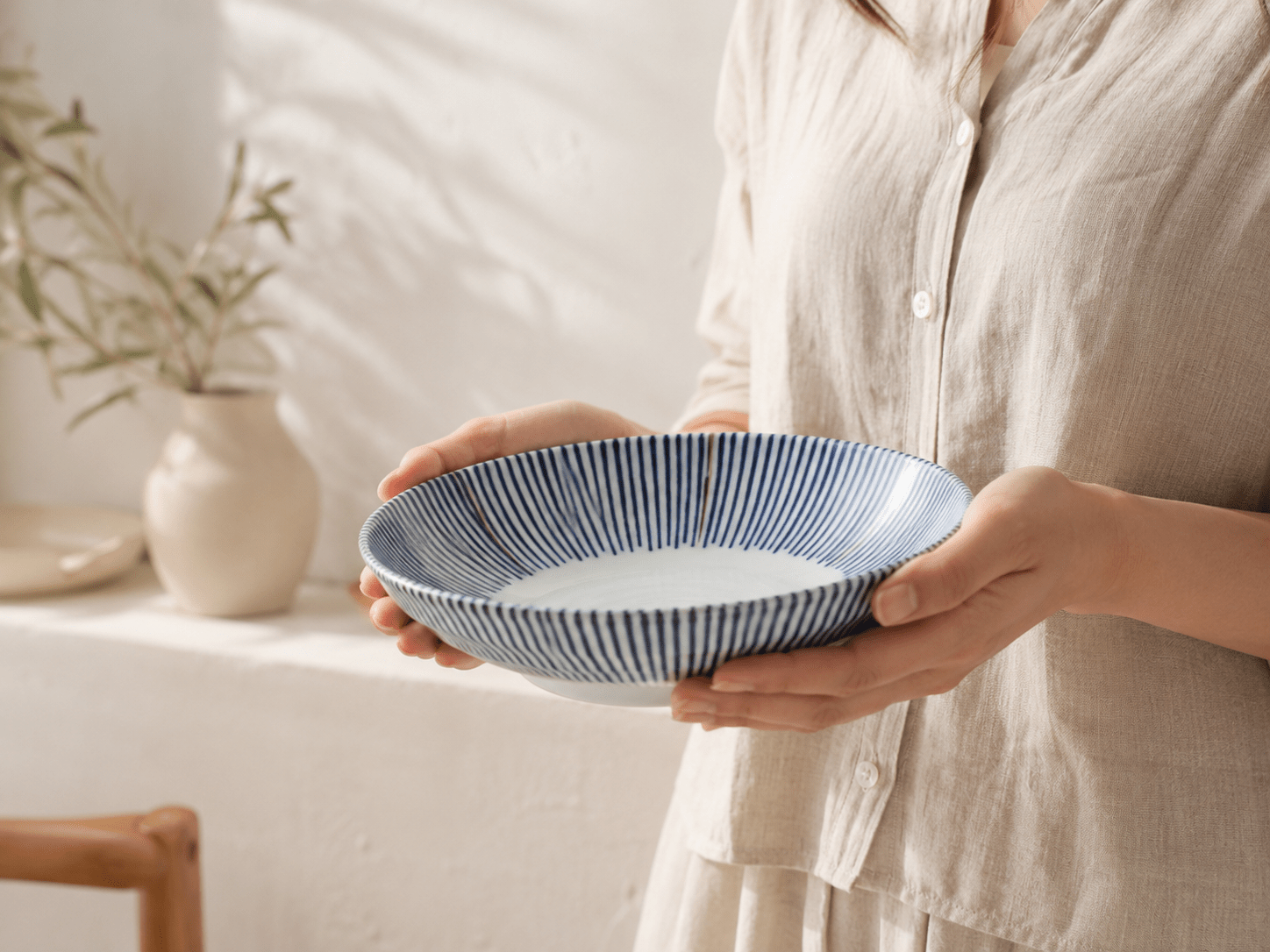 Keramik Schüssel - Blue Stripe - ⌀17cm/21cm - MeVita Home