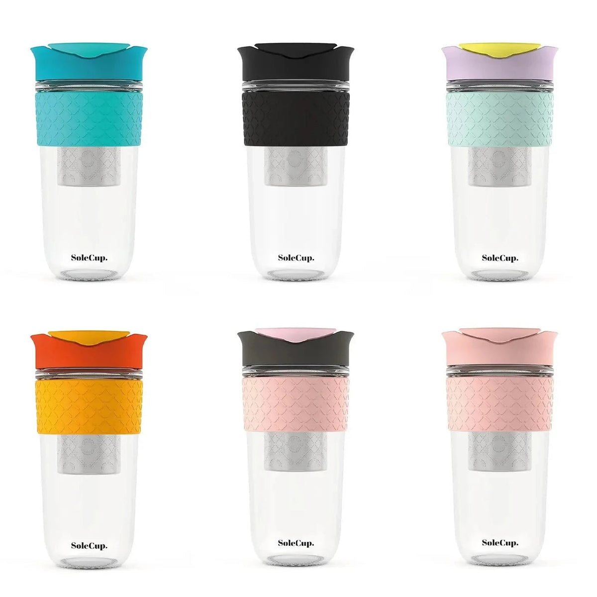 SoleCup Glas Reisebecher 340ml & 530ml mit Silikonhülle - MeVita Home-Reisebecher-schwarz-530ml-