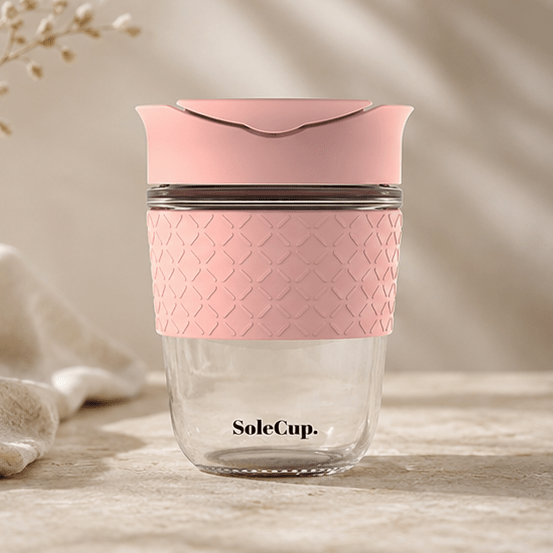 SoleCup Glas Reisebecher 340ml & 530ml mit Silikonhülle - MeVita Home-Reisebecher-rosa-340ml-
