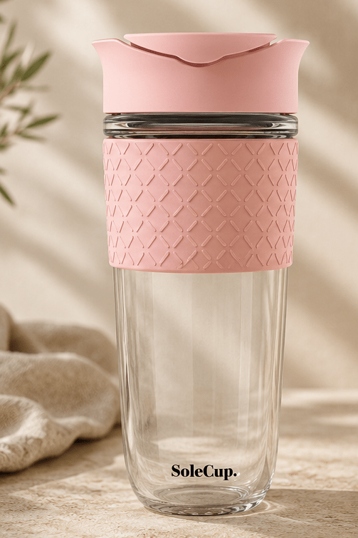 SoleCup Glas Reisebecher 340ml & 530ml mit Silikonhülle - MeVita Home-Reisebecher-rosa-530ml-