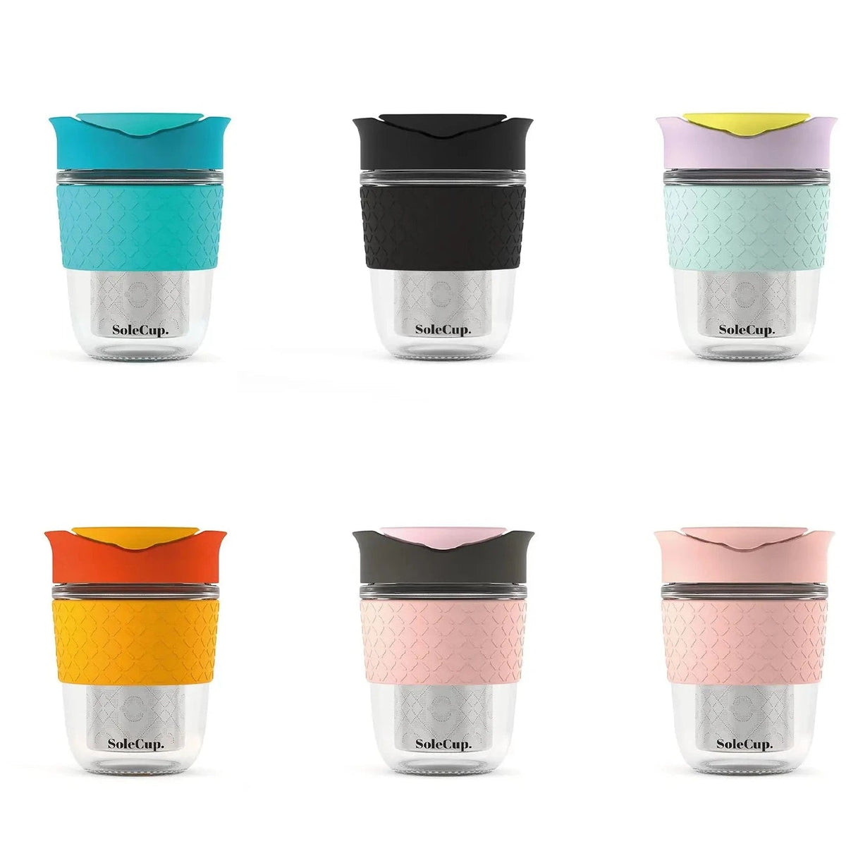 SoleCup Glas Reisebecher 340ml & 530ml mit Silikonhülle - MeVita Home-Reisebecher-schwarz-340ml-